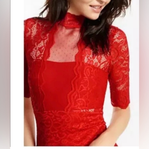 ❤️EXPRESS all over lace mock neck red sheath dress Size8 excellent like new cond - Picture 5 of 5